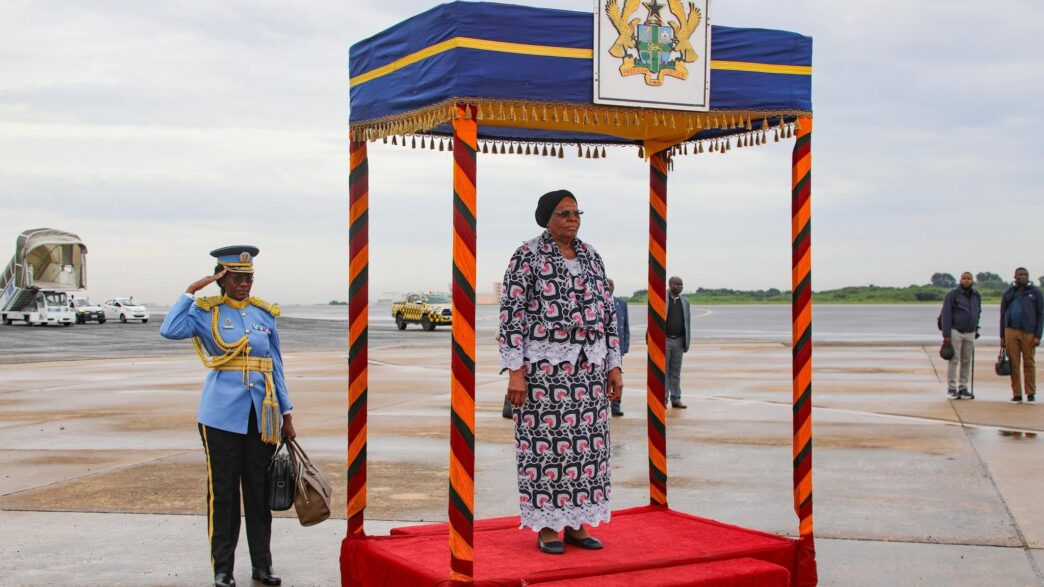 President Netumbo Nandi-Ndaitwah is welcomed on arrival in Accra