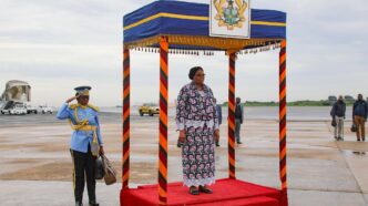 President Netumbo Nandi-Ndaitwah is welcomed on arrival in Accra