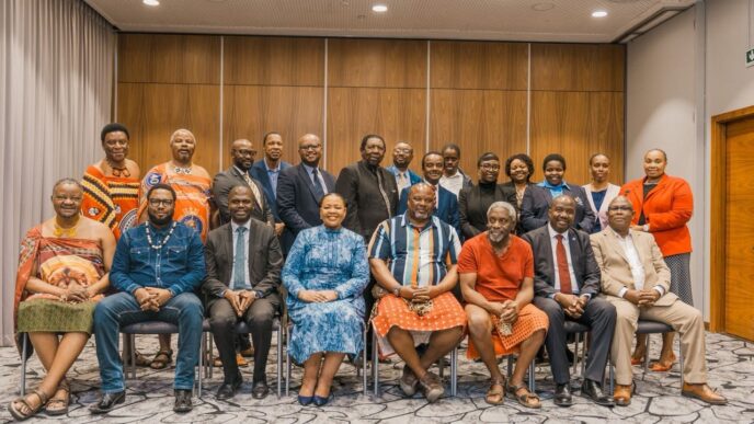Minister of Foreign Affairs and International Cooperation Pholile Shakantu joins officials from the Border Determination Special Committee, chaired by Prince Mgebiseni Dlamini, alongside representatives from the Ministry of Home Affairs and the Ministry of Labour and Social Security at the Hilton Hotel yesterday. (Photo: Supplied)