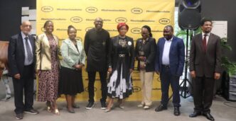ICT Minister Savannah Maziya and MTN Eswatini Acting CEO Jerry Soko pose for a group photo with officials at the launch of TruMD eSwatini, MTN Umelusi Animal Tracking, and ContentHub eSwatini on Wednesday.