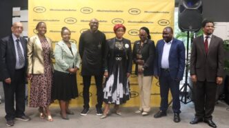 ICT Minister Savannah Maziya and MTN Eswatini Acting CEO Jerry Soko pose for a group photo with officials at the launch of TruMD eSwatini, MTN Umelusi Animal Tracking, and ContentHub eSwatini on Wednesday.