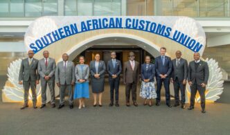 Finance and business ministers from SACU member states pose for a group photo during the Council of Ministers meeting. Photo by LENA