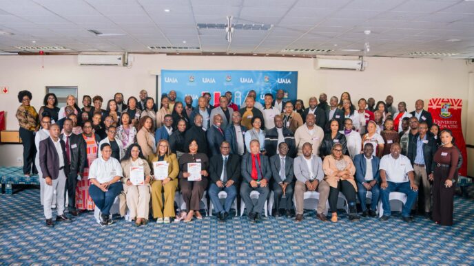 UNESWA Vice-Chancellor Prof. J.M. Thwala joins graduates of Cohort 3 of the "Mastering Generative AI for Professionals" programme at The George Hotel in Manzini. Picture: Supplied