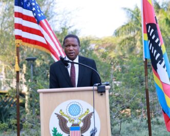 King's Representative Prince Guduza delivers remarks on behalf of His Majesty King Mswati III at the United States Embassy's 250th Independence Day reception in Ezulwini on Thursday. Photo: Adekunle Owolabi/Swazi24