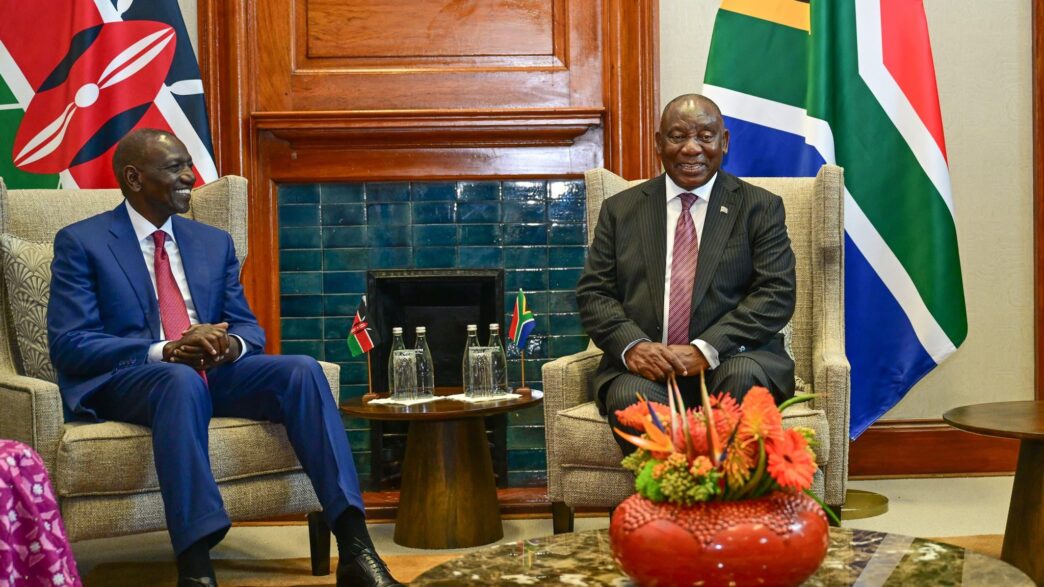 Africa at the Union Buildings in Tshwane." 03:40 President Cyril Ramaphosa meets one-on-one with Kenyan President William Ruto ahead of official bilateral talks at the Union Buildings in Tshwane during the State Visit to South Africa. | Photo: X/@CyrilRamaphosa