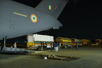 Medical supplies and protective equipment bound for the Africa Centres for Disease Control and Prevention are loaded onto a plane in India as part of the country's second emergency Ebola aid consignment to the African Union. Photo: X/@DrSJaishankar
