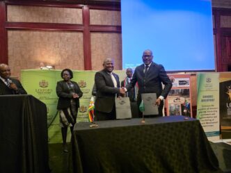 LEDA Director Alan Baloyi and ZimTrade CEO Allan Majuru exchange signed copies of the Memorandum of Understanding during the signing ceremony in Polokwane. (Photo: X/@ZimTradeAlerts)