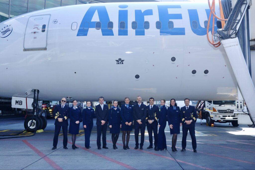 Air Europa cabin crew pose after completing the inaugural Madrid to Johannesburg flight at O.R. Tambo International Airport on 25 June 2026. Photo: X/@ortambo_int