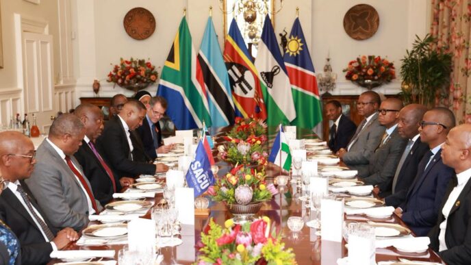 President Cyril Ramaphosa hosts SACU Heads of State and Government at a welcome dinner at Genadendal Official Residence in Cape Town ahead of the 9th SACU Summit. Photo: X/@PresidencyZA