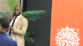 Msutfu Masilela from Simunye Fest making his remarks. | Photo: Nkosingiphile Myeni