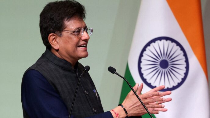 India's Commerce Minister Piyush Goyal speaks at the India-Korea Business Forum at Bharat Mandapam in New Delhi, India, April 20, 2026. REUTERS/Bhawika Chhabra/File Photo