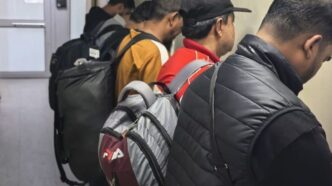 BMA officials pose with the nine Bangladeshi nationals intercepted at OR Tambo International Airport after attempting to enter South Africa with fraudulent visas and passports. Photo: X/@TheBMA_SA