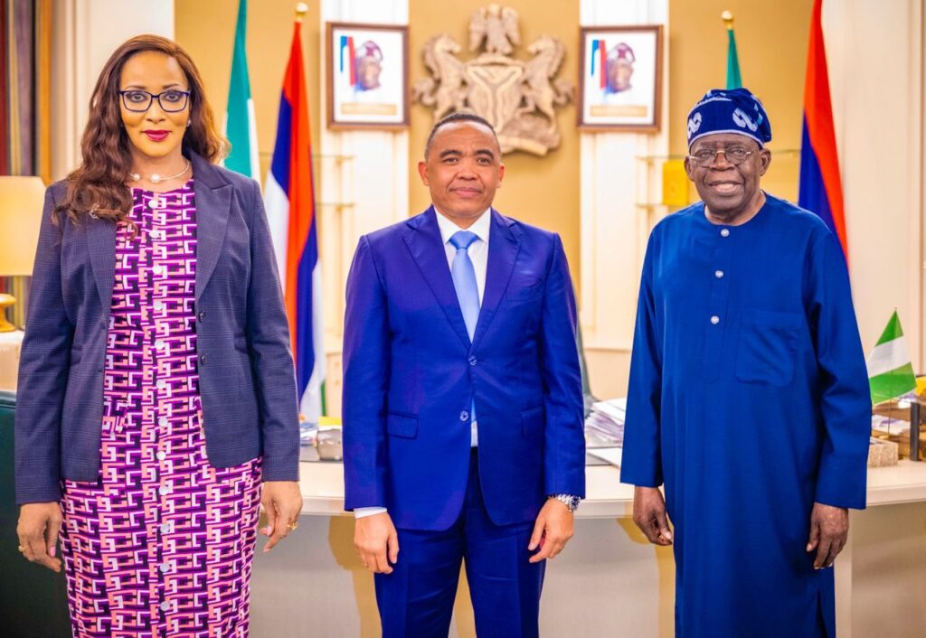 Nigerian President Bola Tinubu, Madagascan President Michael Randrianirina and Minister of Foreign Affairs Ambassador Bianca Odumegwu-Ojukwu at the Presidential Villa in Abuja during Monday's courtesy visit, which focused on strengthening bilateral ties between Nigeria and Madagascar. (Photo: Nigerian Presidency)