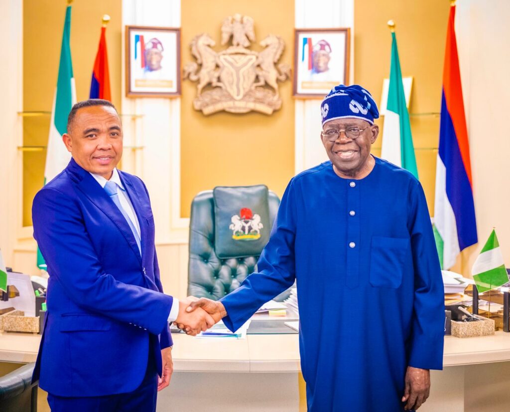 Nigerian President Bola Tinubu and Madagascan President Michael Randrianirina during their bilateral talks at the Presidential Villa in Abuja on Monday, where the two leaders discussed energy partnerships, hydrocarbons exploration and broader African cooperation. (Photo: Nigerian Presidency)