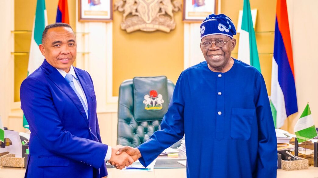 Nigerian President Bola Tinubu and Madagascan President Michael Randrianirina during their bilateral talks at the Presidential Villa in Abuja on Monday, where the two leaders discussed energy partnerships, hydrocarbons exploration and broader African cooperation. (Photo: Nigerian Presidency)