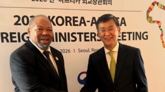 Minister of Economic Planning and Development Dr Thambo Gina meets Judge Jin Hyun Paik, the Republic of Korea's candidate for the International Court of Justice (2027-2036), on the sidelines of the Korea-Africa Foreign Ministers' Meeting in Seoul. | Photo: Ministry of Foreign Affairs and International Cooperation