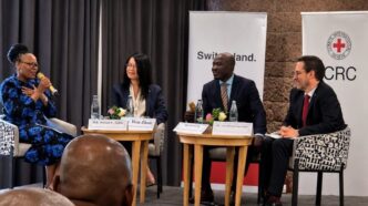 Lesotho's Ambassador to Ethiopia and Permanent Representative to the African Union and UNECA, Ntšiuoa Sekete, moderates a high-level discussion on the protection of civilians during armed conflict at an event in Addis Ababa organised by the Embassies of Switzerland and Ghana in cooperation with the International Committee of the Red Cross. | Photo: LENA