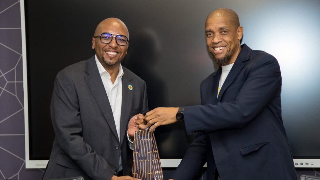 ERS Commissioner General Brightwell Nkambule and FNB Eswatini CEO Thokozani "TK" Dlamini at FNB Head Office following the successful completion of the ERS-FNB payment integration. Photo: ERS