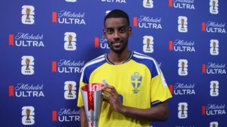 Alexander Isak holds the Michelob Ultra Superior Player of the Match award after scoring one goal and creating two more in Sweden's 5-1 victory over Tunisia in Group F at Monterrey Stadium on 14 June 2026. Photo: FIFA/Getty Images