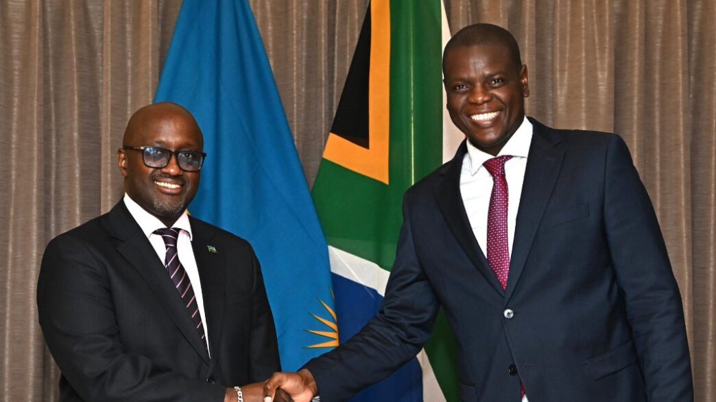 South Africa's Minister of International Relations and Cooperation, Ronald Lamola, poses for a photo with Rwanda's Minister of Foreign Affairs and International Cooperation, Olivier J.P. Nduhungirehe, during a working visit in Pretoria where the two ministers held talks aimed at normalising relations between their countries. Photo: X/@RonaldLamola