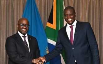 South Africa's Minister of International Relations and Cooperation, Ronald Lamola, poses for a photo with Rwanda's Minister of Foreign Affairs and International Cooperation, Olivier J.P. Nduhungirehe, during a working visit in Pretoria where the two ministers held talks aimed at normalising relations between their countries. Photo: X/@RonaldLamola