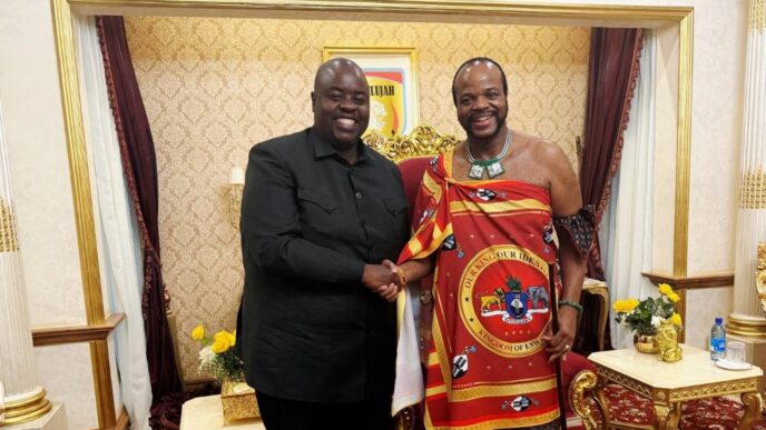 King Mswati III receives Zimbabwean businessman and philanthropist Wicknell Chivayo at the Royal Palace in Eswatini. Photo: X/@wicknellchivayo