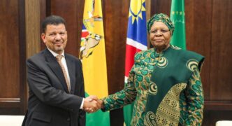 Namibian President Netumbo Nandi-Ndaitwah with Sahrawi Arab Democratic Republic Special Envoy Mohamed Yeslem Beisat during a courtesy visit to the Namibian presidency. Picture: Namibian Presidency
