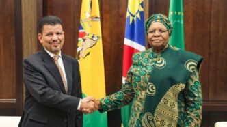 Namibian President Netumbo Nandi-Ndaitwah with Sahrawi Arab Democratic Republic Special Envoy Mohamed Yeslem Beisat during a courtesy visit to the Namibian presidency. Picture: Namibian Presidency