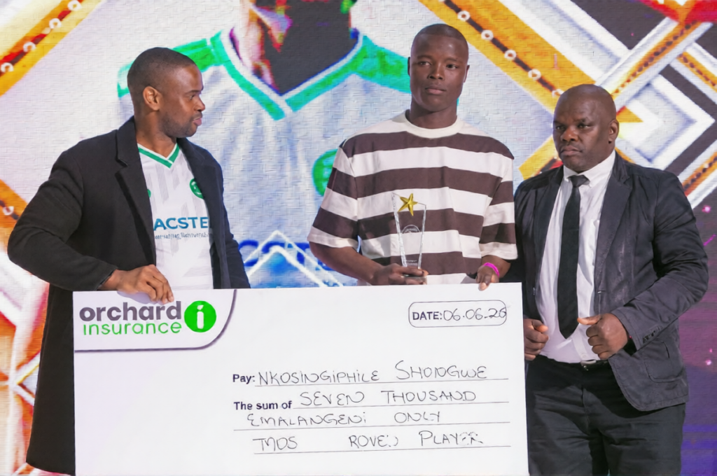 Nsingizini Hotspurs midfielder Nkosingiphile Shongwe recieving his awards. Photos: Facebook/Nsingizini Hotspurs