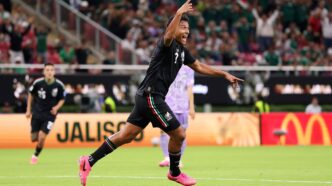Mexico's Luis Romo celebrates after scoring the goal. | Photo by Luke Hales/Getty Images