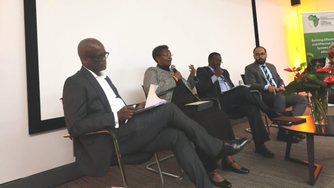 ATAF Executive Secretary Mary Baine speaks alongside fellow panelists during the African Tax Research Network Fireside Chat held at the Javett Art Centre, University of Pretoria, in South Africa. (Pic: ATAF)