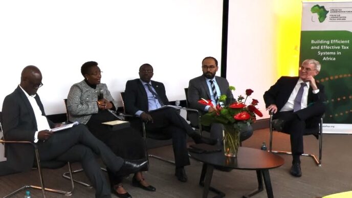 ATAF Executive Secretary Mary Baine speaks alongside fellow panelists during the African Tax Research Network Fireside Chat held at the Javett Art Centre, University of Pretoria, in South Africa. (Pic: ATAF)