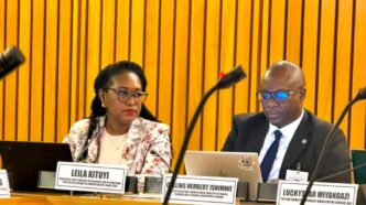 Ms Leila Kituyi, ATAF Head of Strategic Partnerships and International Cooperation, seated alongside Mr Collins Herbert Ishimwe during the Africa Regional Consultation on the Operationalization of the Sevilla Commitments on Financing for Development in Addis Ababa, Ethiopia. (Photo: ATAF)
