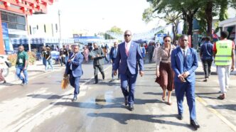Zimbabwe's Minister of Foreign Affairs and International Trade, Prof. Amon Murwira, tours the grounds of the 50th Dar es Salaam International Trade Fair (Saba Saba) in Tanzania on Friday.