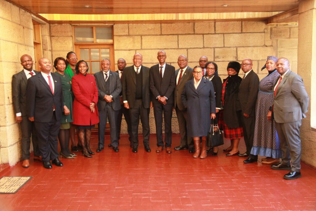 His Majesty King Letsie III with Ambassador Designate Molefi Christopher Nyaka and Ministry of Foreign Affairs officials following the commissioning ceremony.
