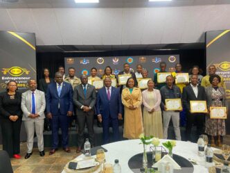 The 2026 Hhohho regional category winners pose for a group photograph after the Entrepreneur of the Year Awards ceremony, held under the theme "20 Years of Nurturing Future Growth." Eighty one businesses from Hhohho entered this year's competition, close to a quarter of all national entries.