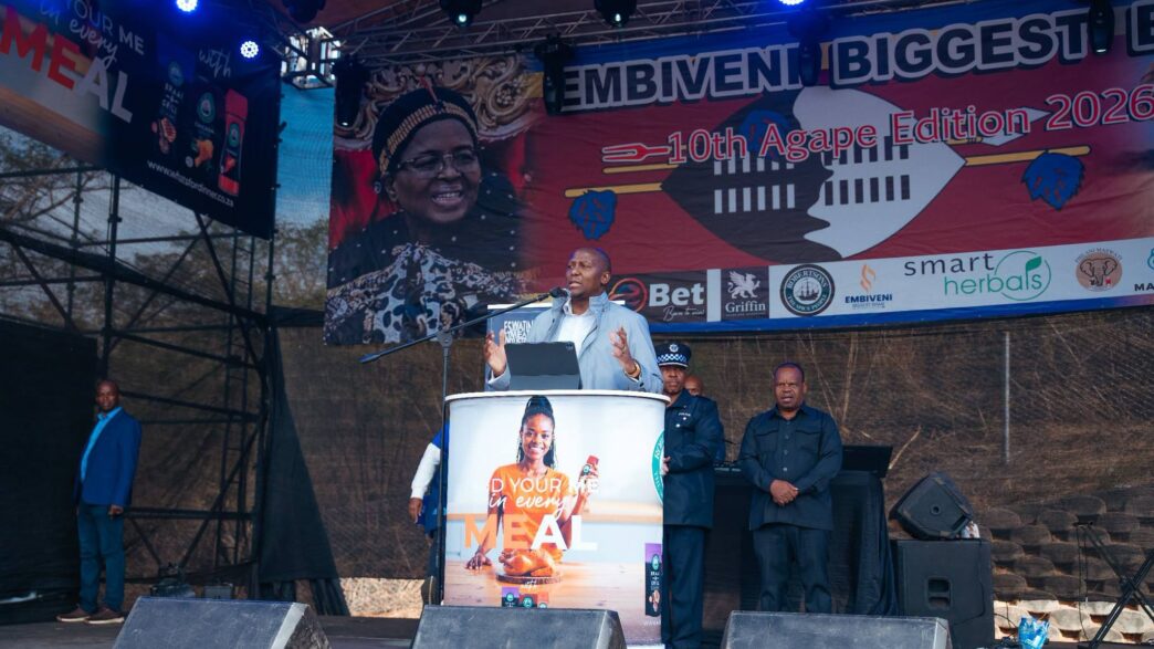 Prime Minister Russell Mmiso Dlamini delivers remarks during the 10th Eswatini Biggest Braai, hosted at Mavuso Trade Centre, with vital support from partner Embiveni Meats to back Philani MaSwati’s humanitarian efforts. Photo by Embiveni Meats