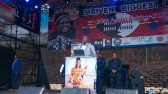 Prime Minister Russell Mmiso Dlamini delivers remarks during the 10th Eswatini Biggest Braai, hosted at Mavuso Trade Centre, with vital support from partner Embiveni Meats to back Philani MaSwati’s humanitarian efforts. Photo by Embiveni Meats