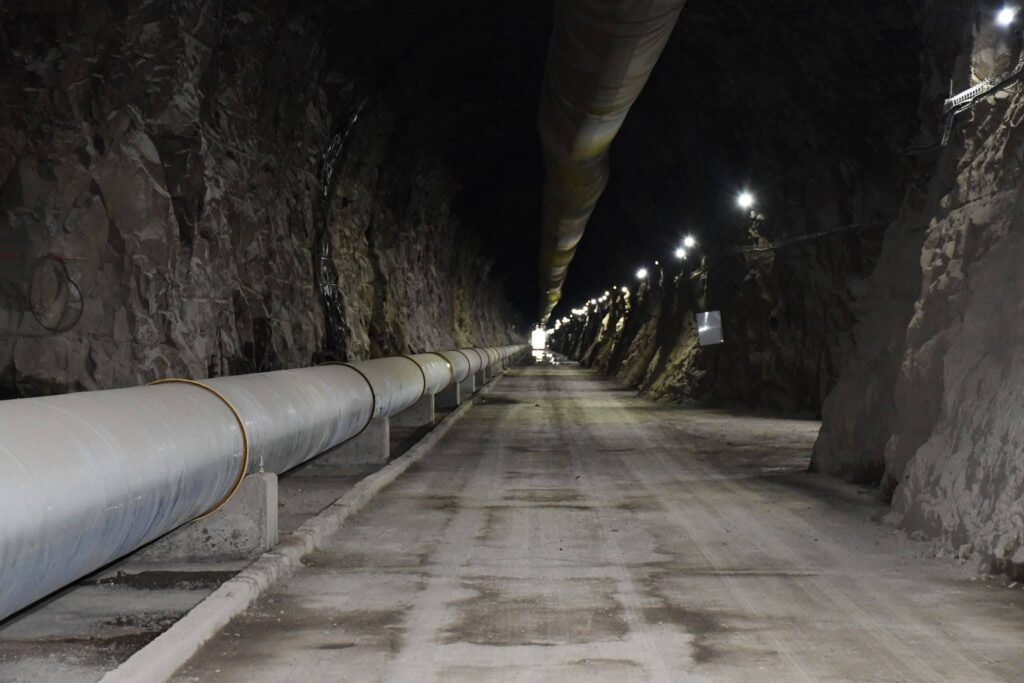 A view inside the Tsehlanyane Adit tunnel, a key part of the Lesotho Lowlands Water Development Project Phase II that will channel 3.15 million cubic metres of water a year into Lesotho during dry spells.