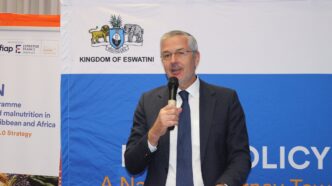 European Union Ambassador to the Kingdom of Eswatini, Karsten Mecklenburg, delivers remarks during the Validation Workshop on Eswatini's National Food and Nutrition Policy and Nutrition Bill at the Hilton Garden Inn in Mbabane. Photo: EU in Eswatini.