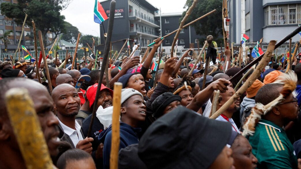 Anti-immigrant protesters march on the day of an unofficial deadline set by anti-immigrant groups for all undocumented migrants to leave, in Durban, South Africa, June 30, 2026. REUTERS/Rogan Ward