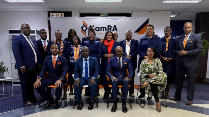 Officials from the African Tax Administration Forum, the Namibia Revenue Agency, and Namibia's Ministry of Finance pose for a group photograph during the assessment of the potential impact of the OECD/G20 Global Anti-Base Erosion Rules on corporate income tax revenues. (Pic: ATAF)