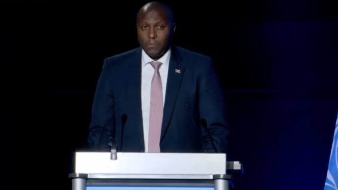 Prime Minister of Eswatini Russell Dlamini making his remarks.