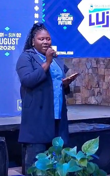 Nomawethu Jonga, representing title sponsor Standard Bank Eswatini, addresses journalists during the Standard Bank Luju Food and Lifestyle Festival media briefing at House On Fire in Malkerns on Thursday.