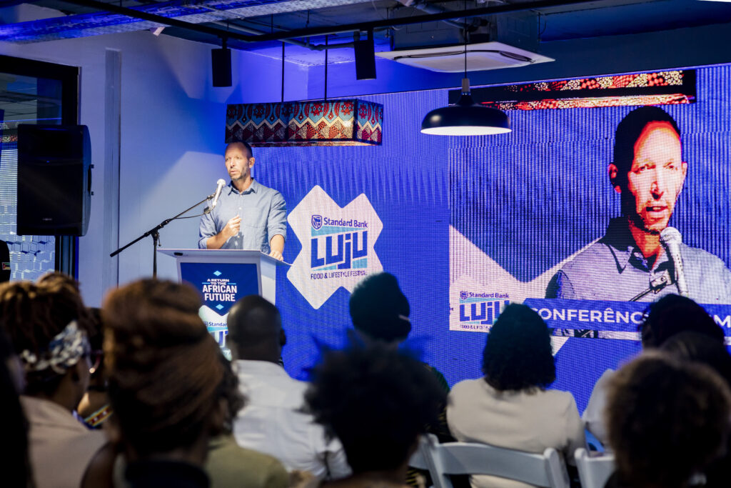 Luju Festival Creative Director, Jiggs Thorne, addresses guests at the festival's 2026 launch in Maputo, where he spoke on the growing partnership between Mozambique and Eswatini's creative industries.