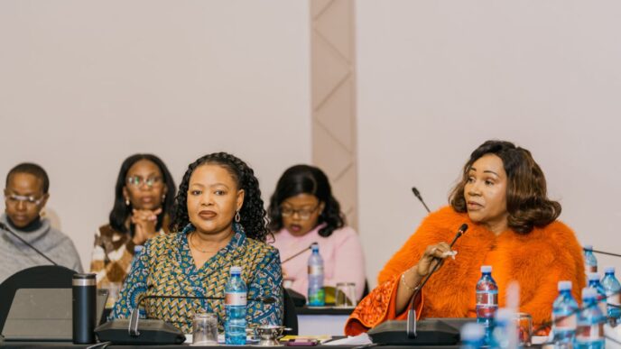 Senate president Lindiwe Dlamini and Minister of Foreign Affairs and International Cooperation Senator Pholile Shakantu during the workshop of senators on international legal instruments. (Photo: Ministry of Foreign Affairs and International Coopeation)