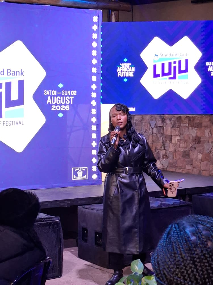 Communications Manager Phiwo Dhlamini welcomes members of the media during the Standard Bank Luju Food and Lifestyle Festival media briefing at House On Fire in Malkerns on Thursday.