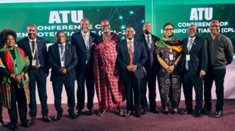 Newly elected African Telecommunications Union (ATU) Secretary General Eng. Kezias Kazuba Mwale pictured with delegates during the 7th Ordinary Session of the ATU Conference of Plenipotentiaries in Abuja, Nigeria.