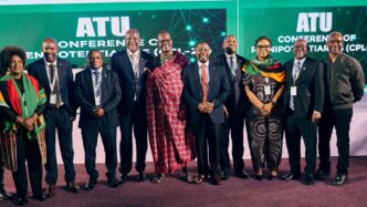 Newly elected African Telecommunications Union (ATU) Secretary General Eng. Kezias Kazuba Mwale pictured with delegates during the 7th Ordinary Session of the ATU Conference of Plenipotentiaries in Abuja, Nigeria.