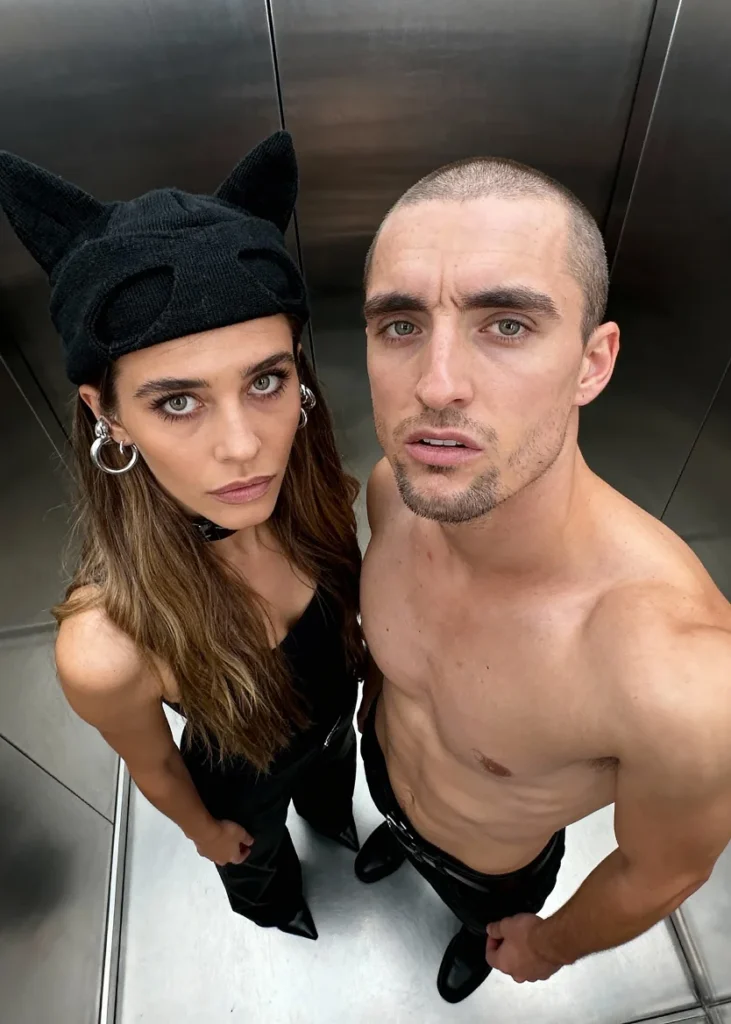 Angela Nikolau and Ivan Kuznetsov, the two climbers who scaled to the top of the Empire State Building on Wednesday. This photo is from October 2025 and appears to show the two in an elevator. From Angela Nikolau
